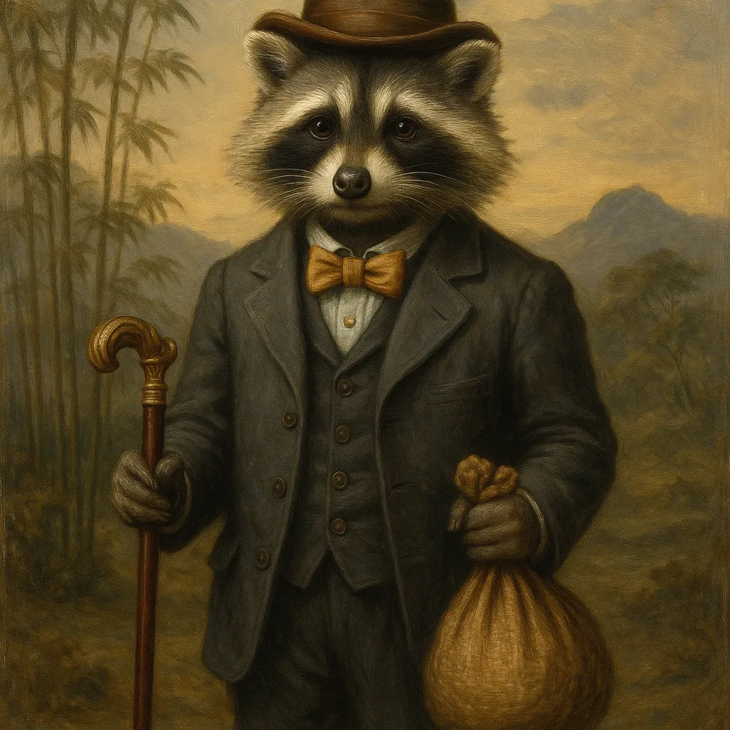 Highly Detailed Oil Painting Depicts a Raccoon Clad
