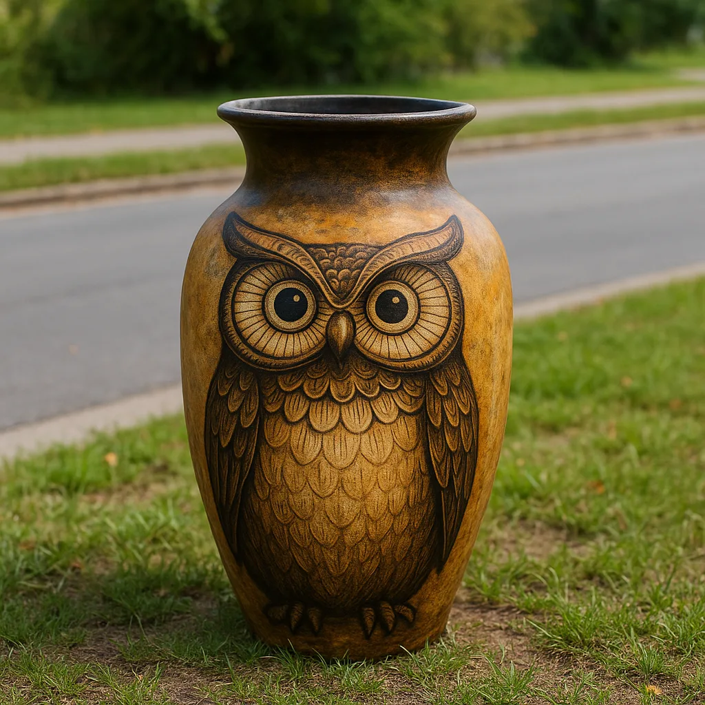 Large Decorative Vase with an Owl Design