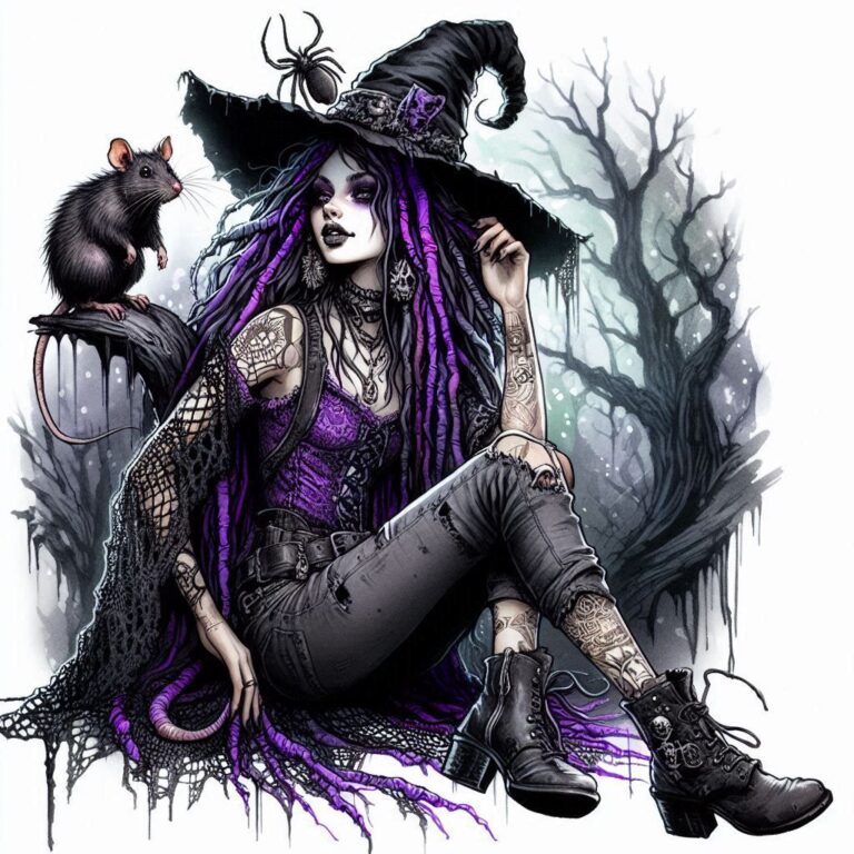 Enchanting Witch in Dark Forest Scene