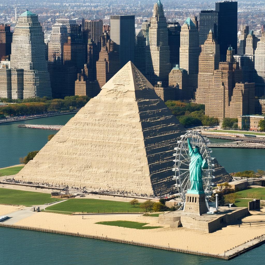 Great Pyramid and Liberty Over Manhattan