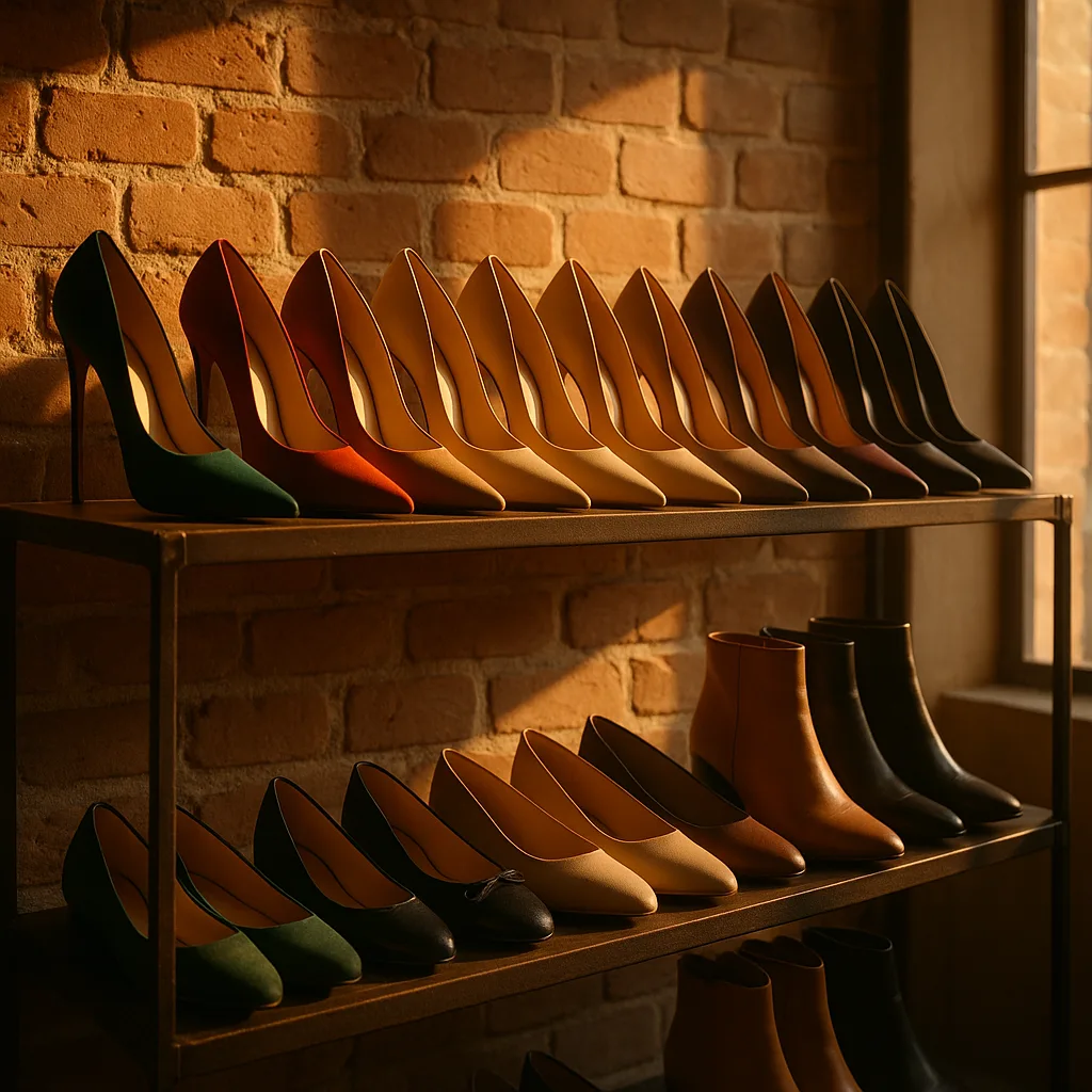 Refined Display of Footwear Showcases Ten Pairs of Stiletto Heels