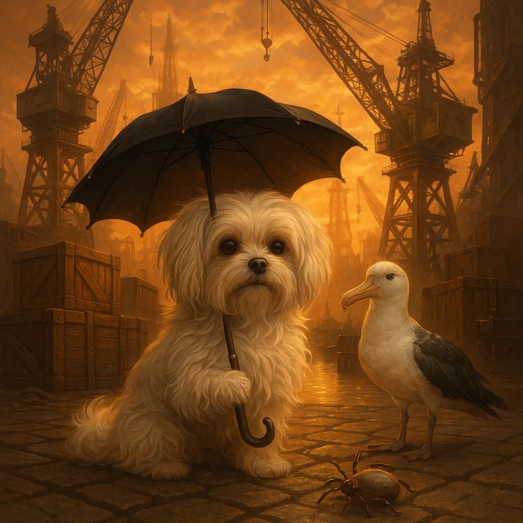 Maltese Dog with an Umbrella