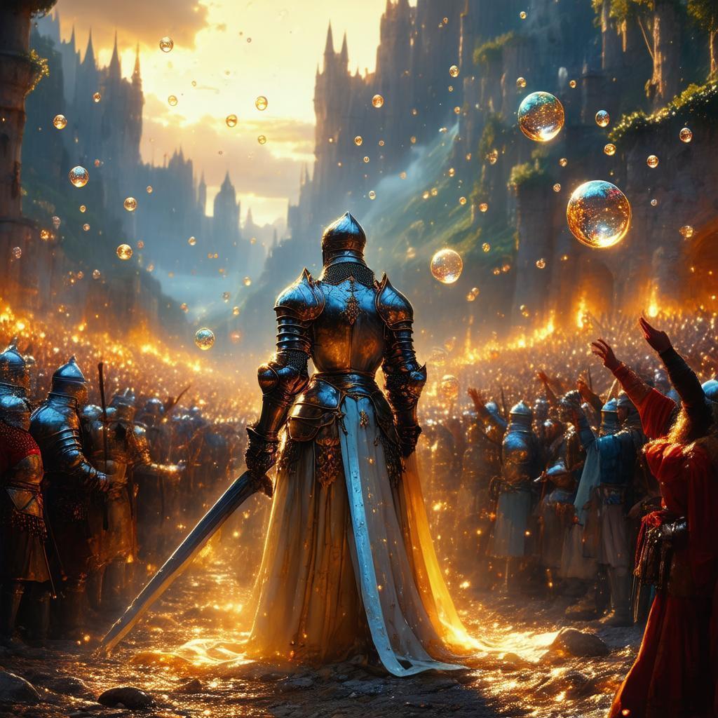 Enchanted Knight Cheered Amid Floating Orbs