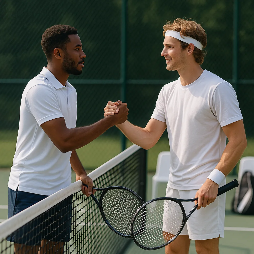 Two Tennis Players Shake Hands at the Net