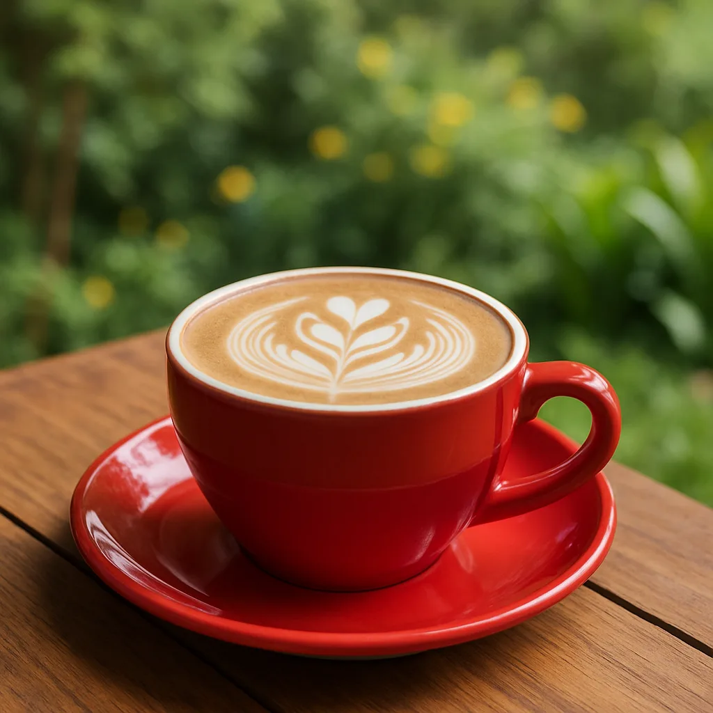 Red Cup and Saucer with a Latte