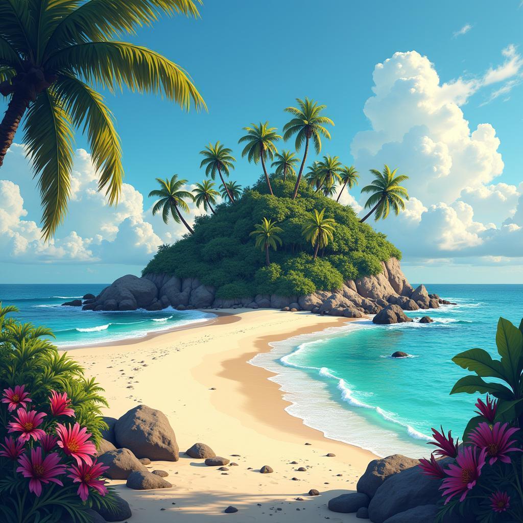 Vibrant Sandy Island in Tropical Digital Detail