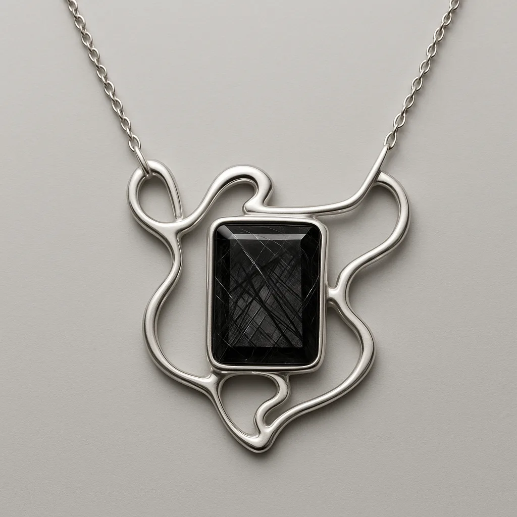 Silver Necklace Featuring an Abstract Pendant Design