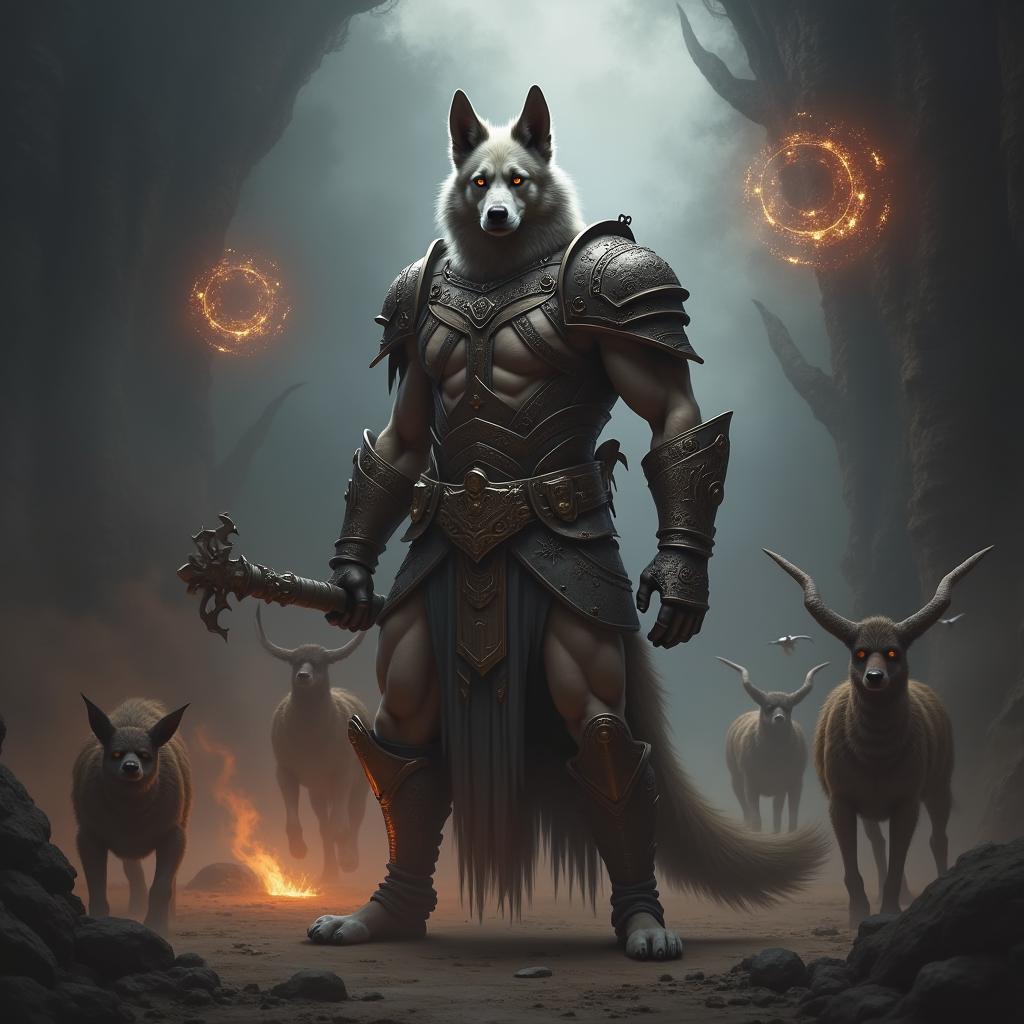 Anthropomorphic Dog Warrior in Ancient Armor