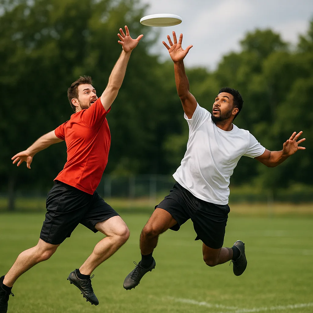Two Men Leaping in Mid-air