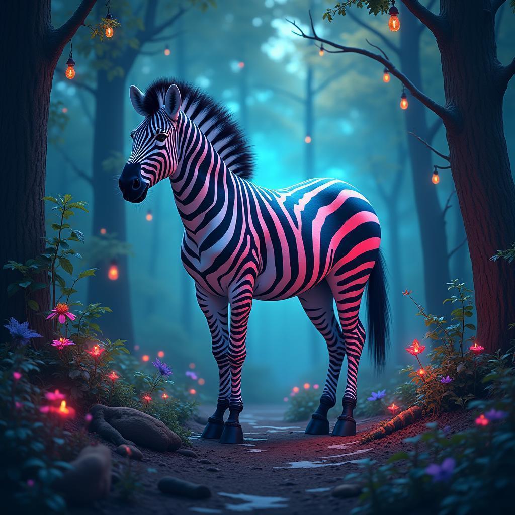 Blue and Red Striped Zebra Glowing Mystically