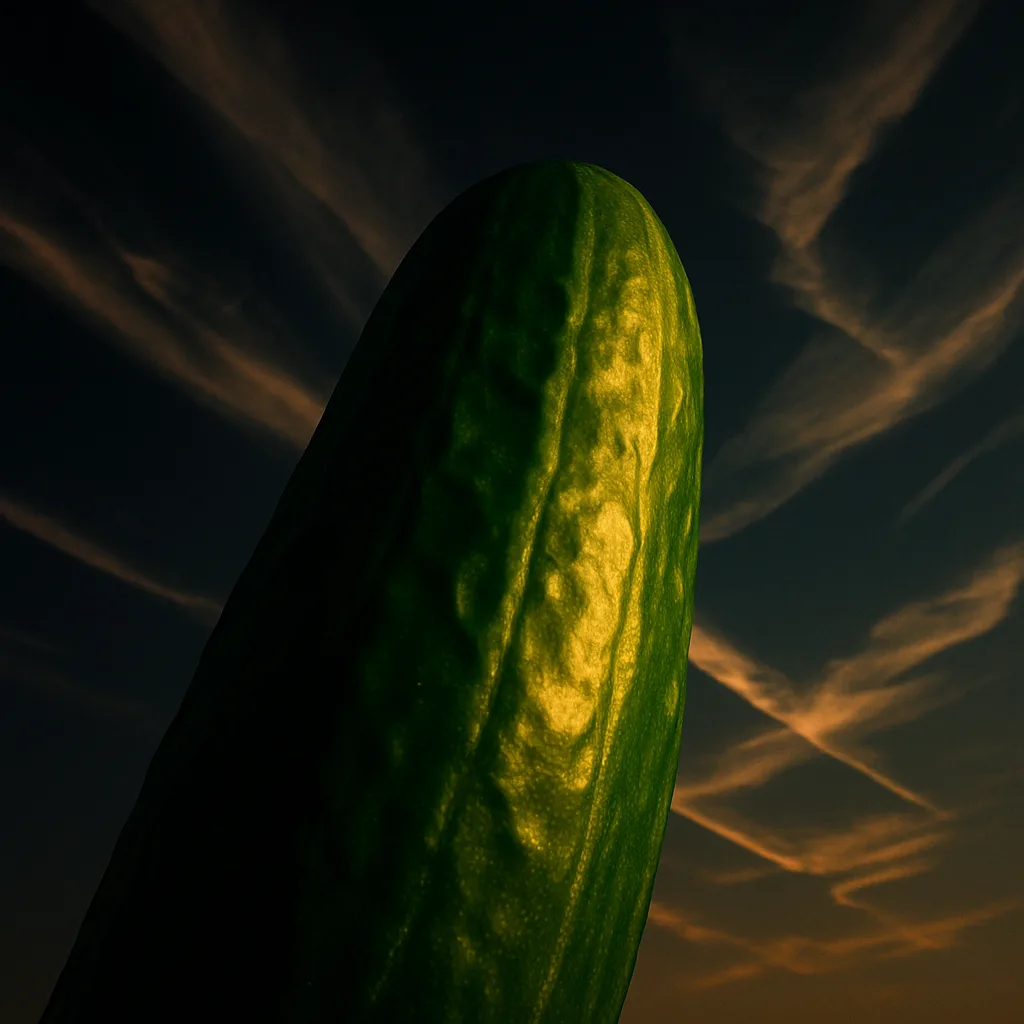 Single Cucumber—its Irregular Organic Form Glowing Bright Emerald