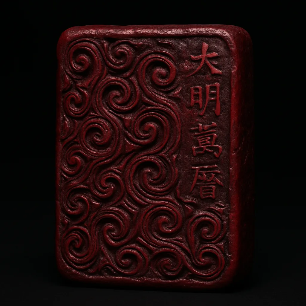 Richly Carved Object in a Profound Crimson Tone Draws