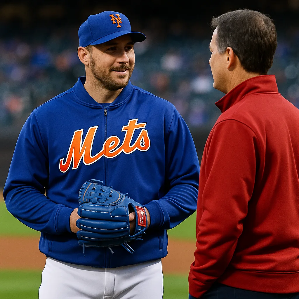 Baseball Player Wearing a Mets Jacket