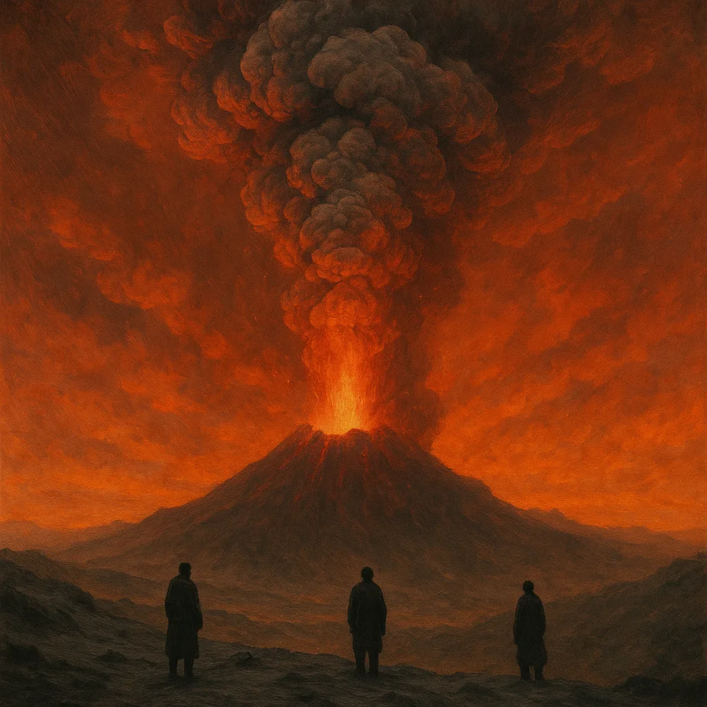 Few Solitary Figures Observe a Colossal Volcanic Eruption