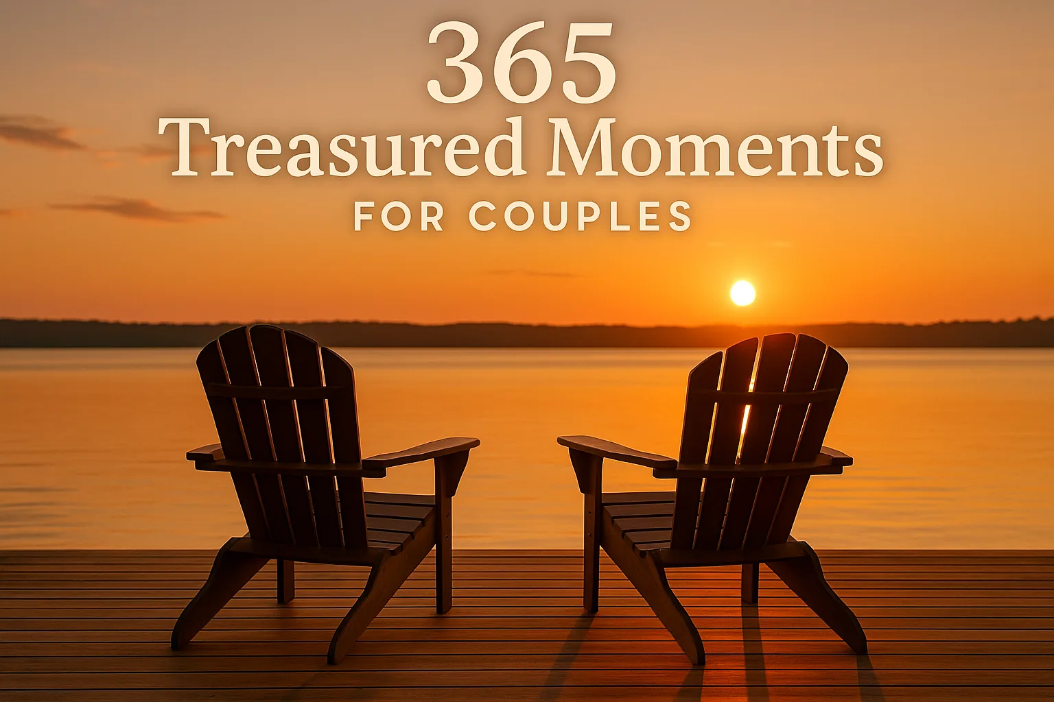 Two Chairs on a Wooden Deck Overlooking a Serene Sunset