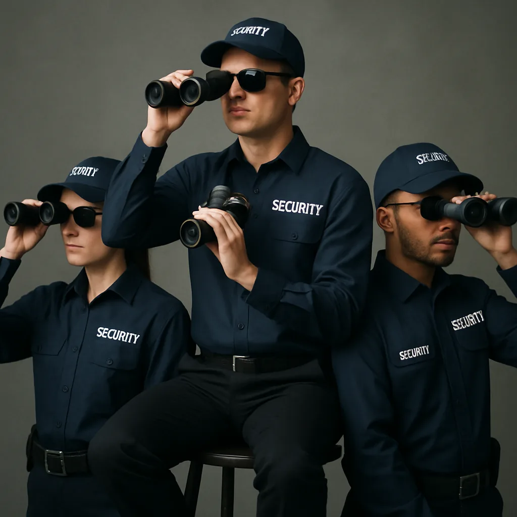 Trio of People Wearing Identical Navy Security Uniforms