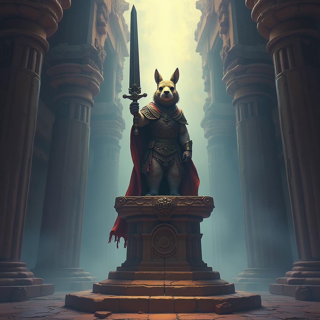 Granite Wombat Warrior Statue in an Ancient Temple