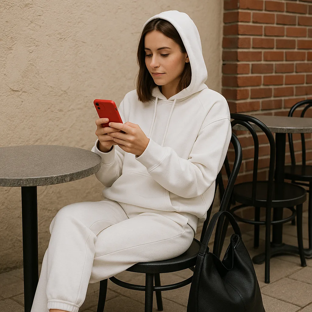 Woman Wearing a White Hoodie