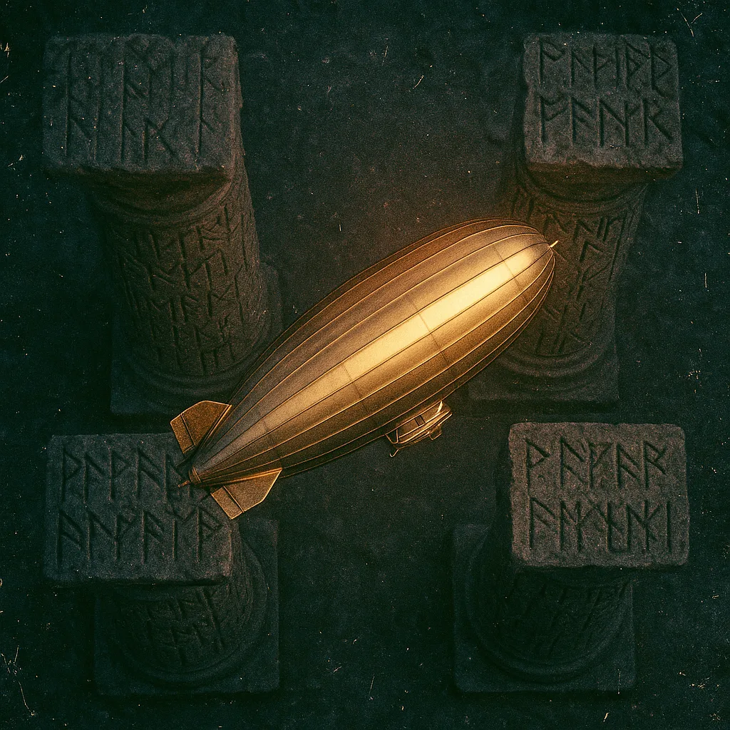 Polished Airship in a Top-down Flat Lay Glows Warmly