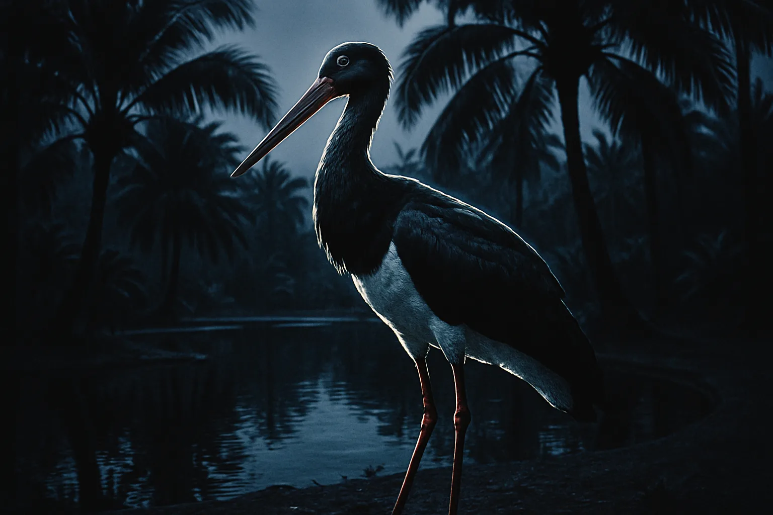 Single Black Stork