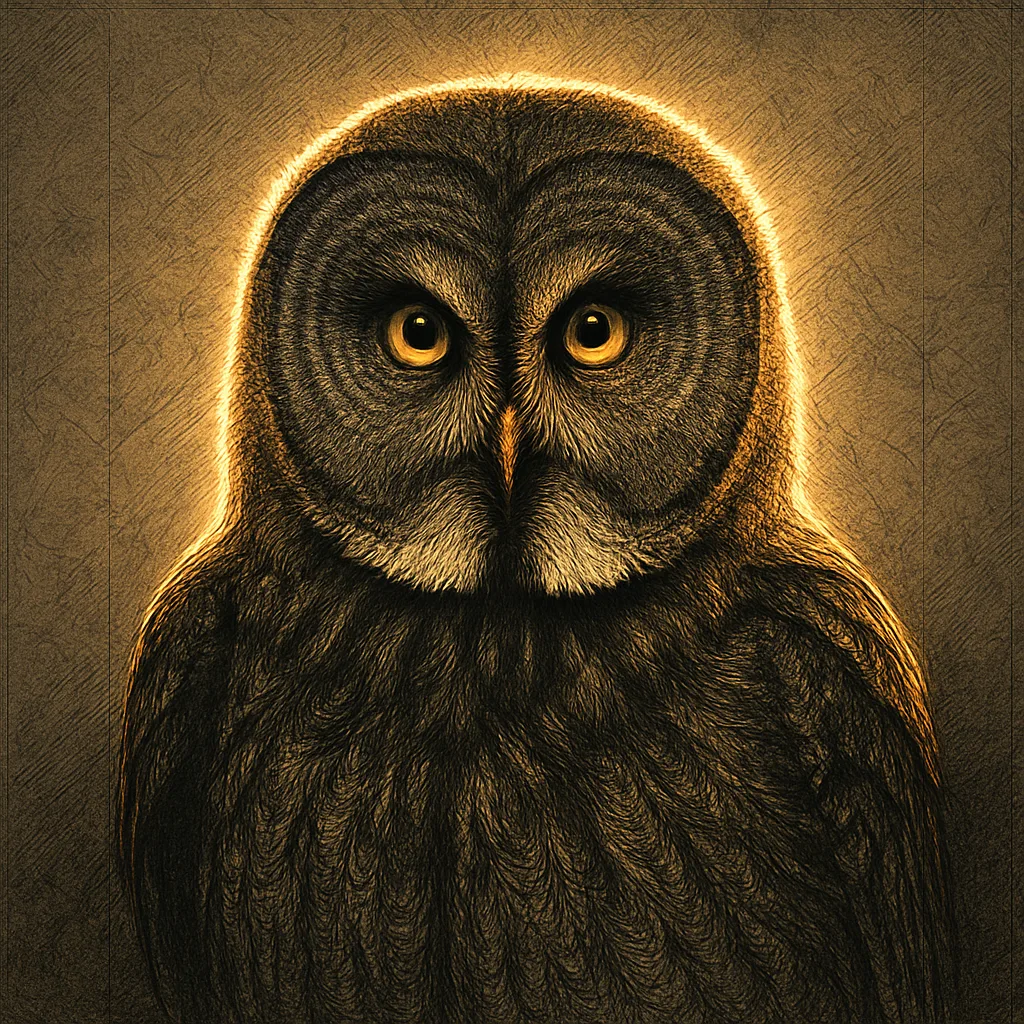 Detailed and Intricate Linework Captures a Single Great Grey Owl—its