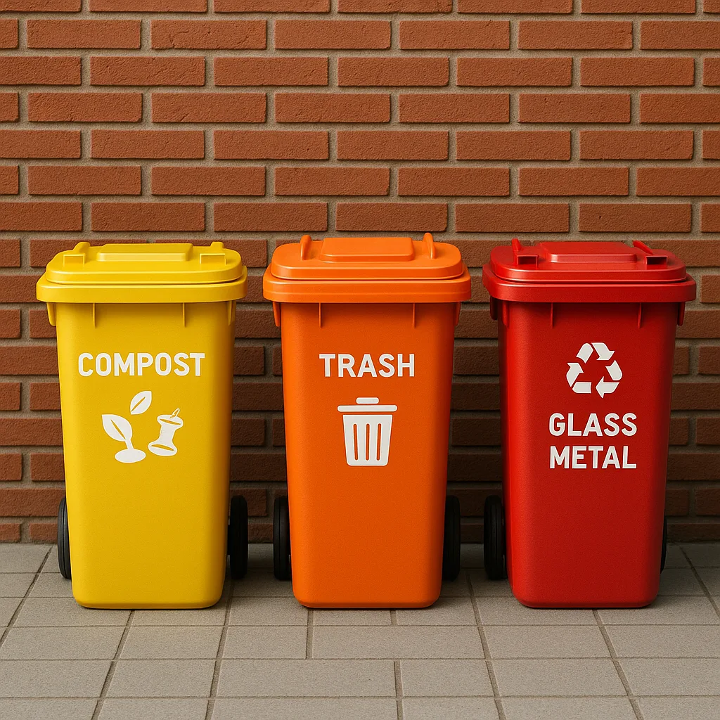 Against a Brick Wall Stands an Orderly Row of Waste