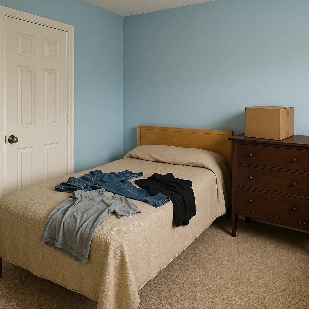 Simple Bedroom with Light Blue Walls