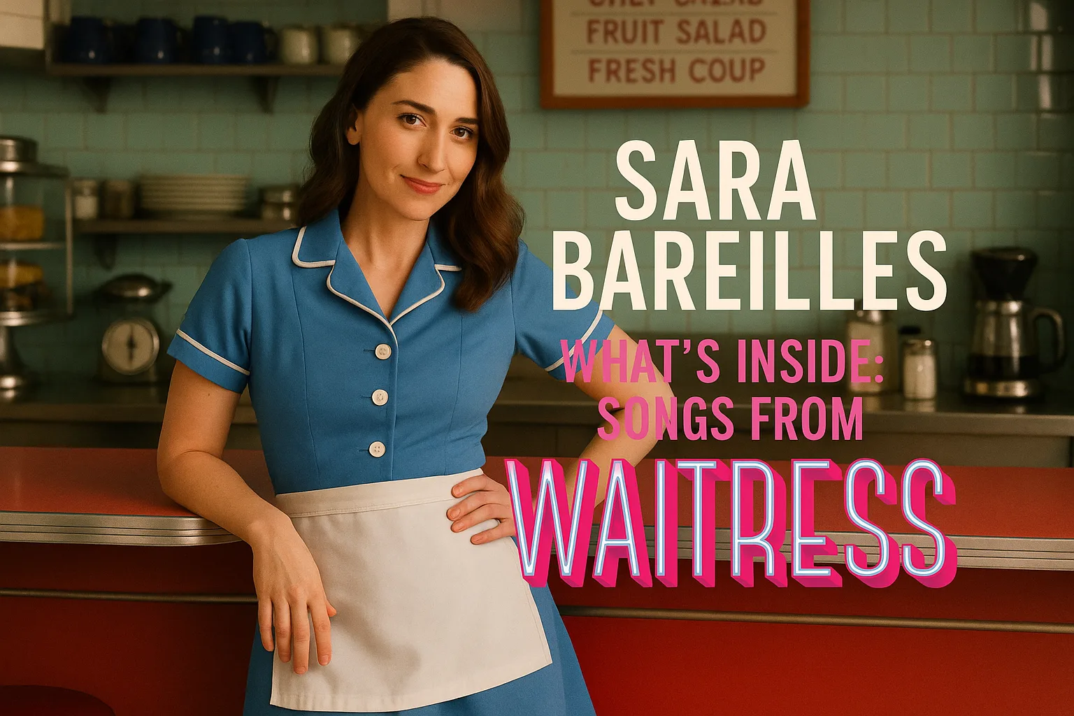Woman Dressed in a Blue Waitress Uniform Leans