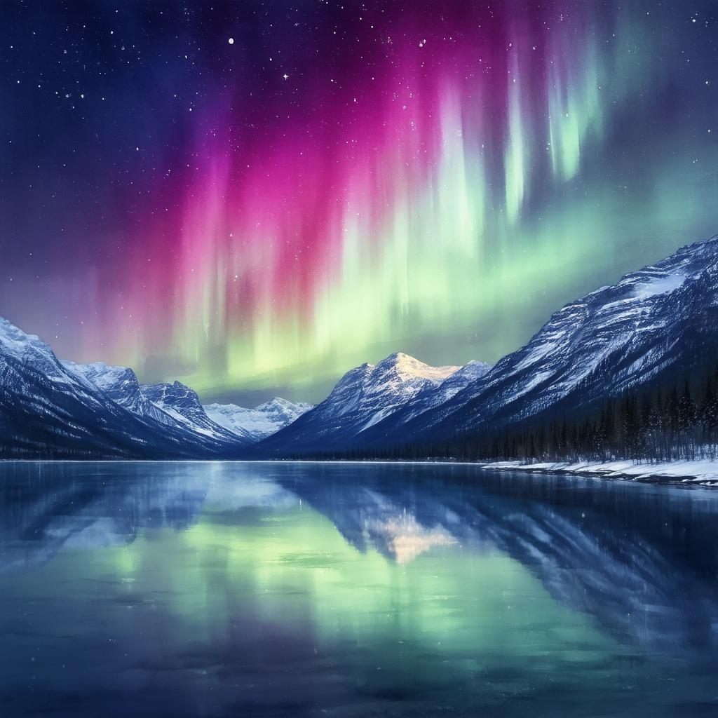 Northern Lights Mirrored in a Tranquil Mountain Lake
