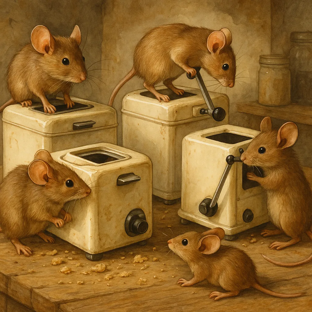 Imagine a Bustling Kitchen Where Four Curious Mice