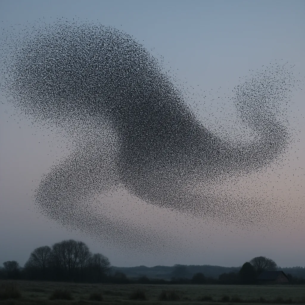 Vast Flock of Countless Starlings Creates