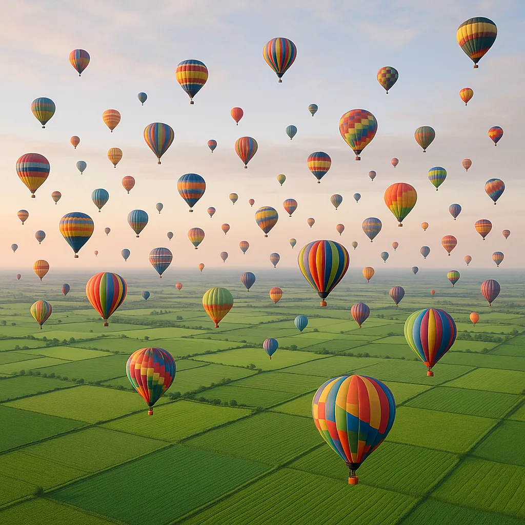Hundreds of Colorful Hot Air Balloons Drift Serenely