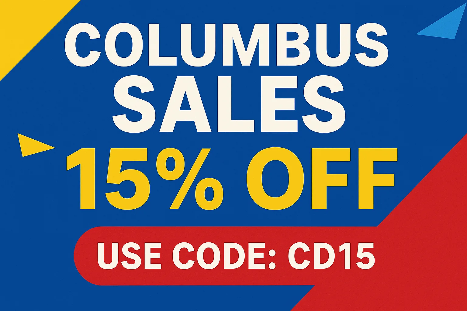 Promotional Banner Featuring "Columbus Sales 15% OFF" in Bold Text