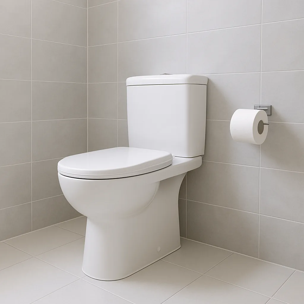 Pristine and Contemporary Bathroom Showcases a Porcelain Toilet Set