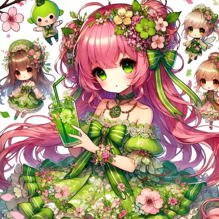 Anime Girl with Pink Hair and Sprites