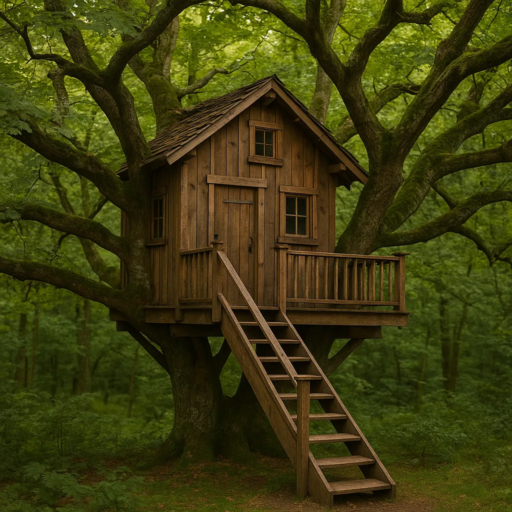 Charming Treehouse Crafted from Weathered Wood