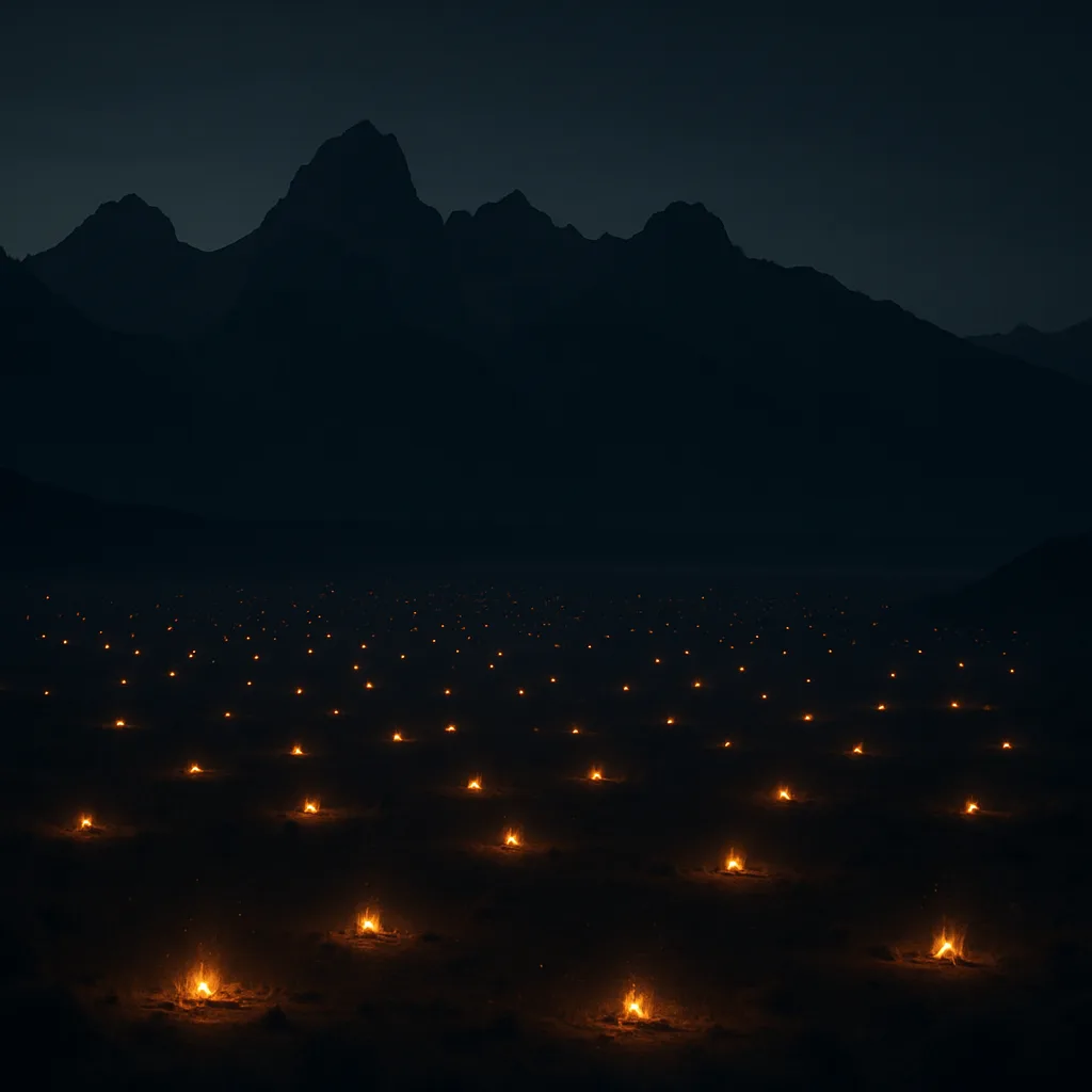 Innumerable Distant Campfires Flicker Like Scattered Stars Across a Vast