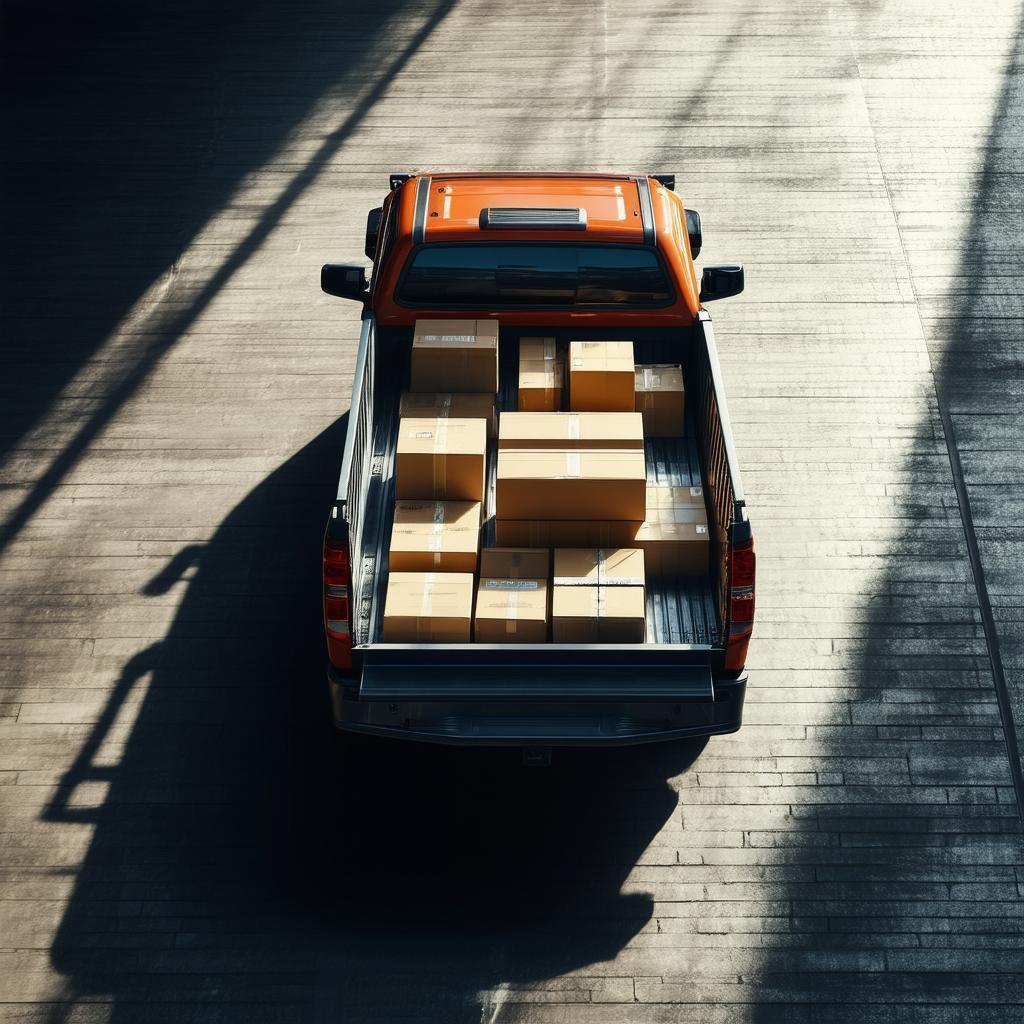 Overhead 3D Pickup Truck Loaded With Cargo Boxes