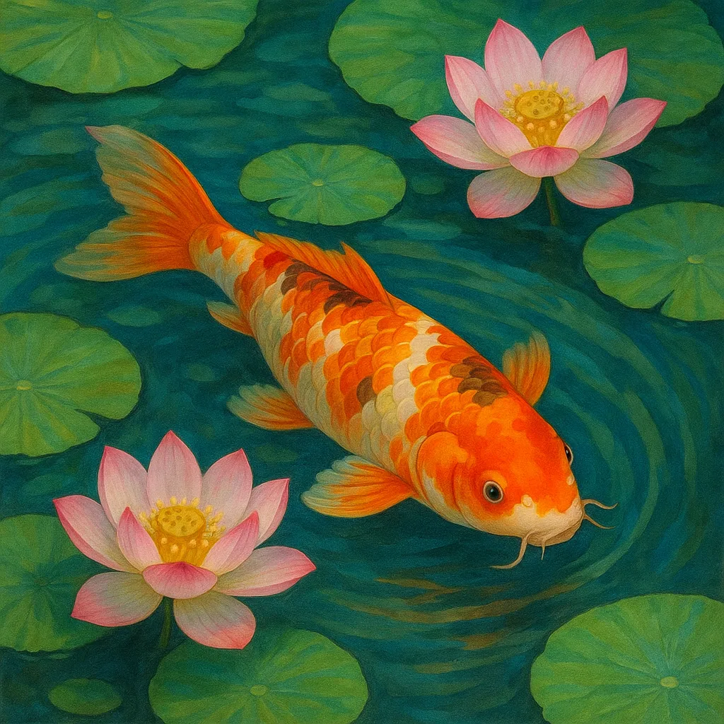 Colorful Koi Gracefully Gliding Through a Tranquil Pond