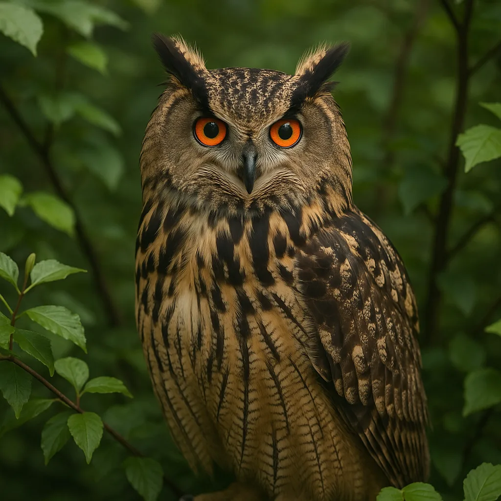 Eurasian Eagle-owl with Vivid Orange Eyes