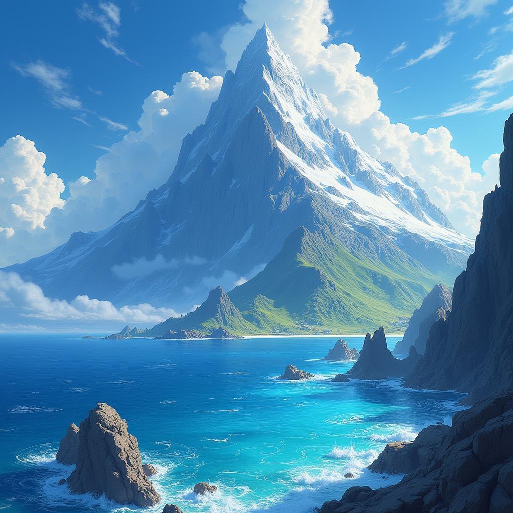 Anime Poster of Majestic Mountain and Vast Sea