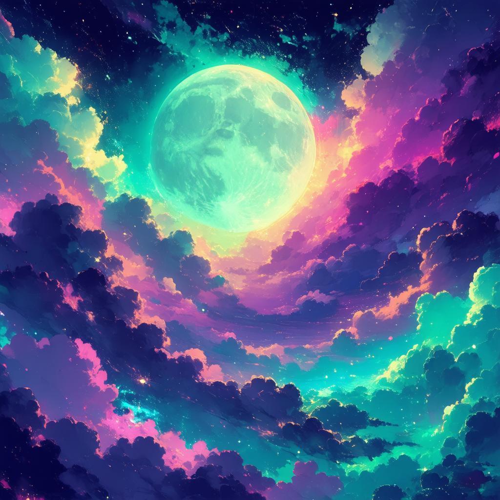 Ghibli Style Fantasy Space With Glowing Nebulae
