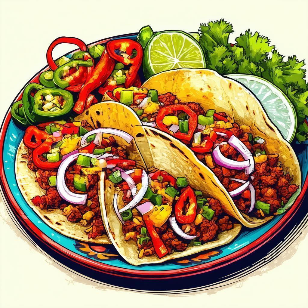 Manga Plate of Mexican Food With Pickled Peppers