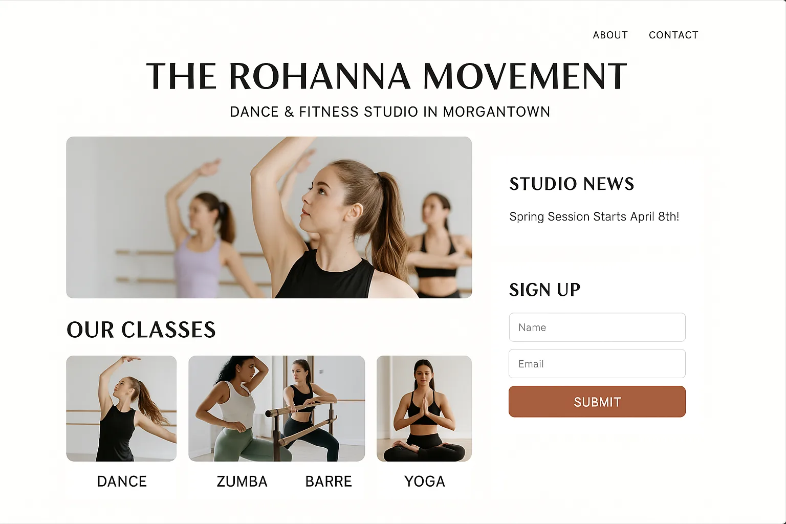 Website for "The Rohanna Movement," a Dance