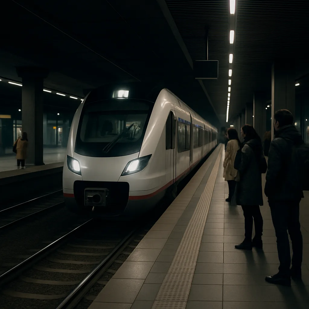 Modern Train Arriving at a Sleek Urban Station Platform