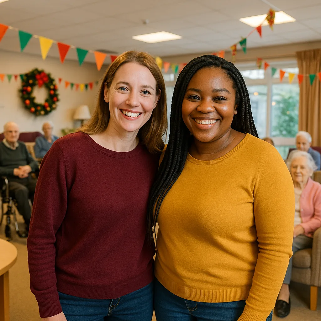 Two Women Standing in a Communal Area