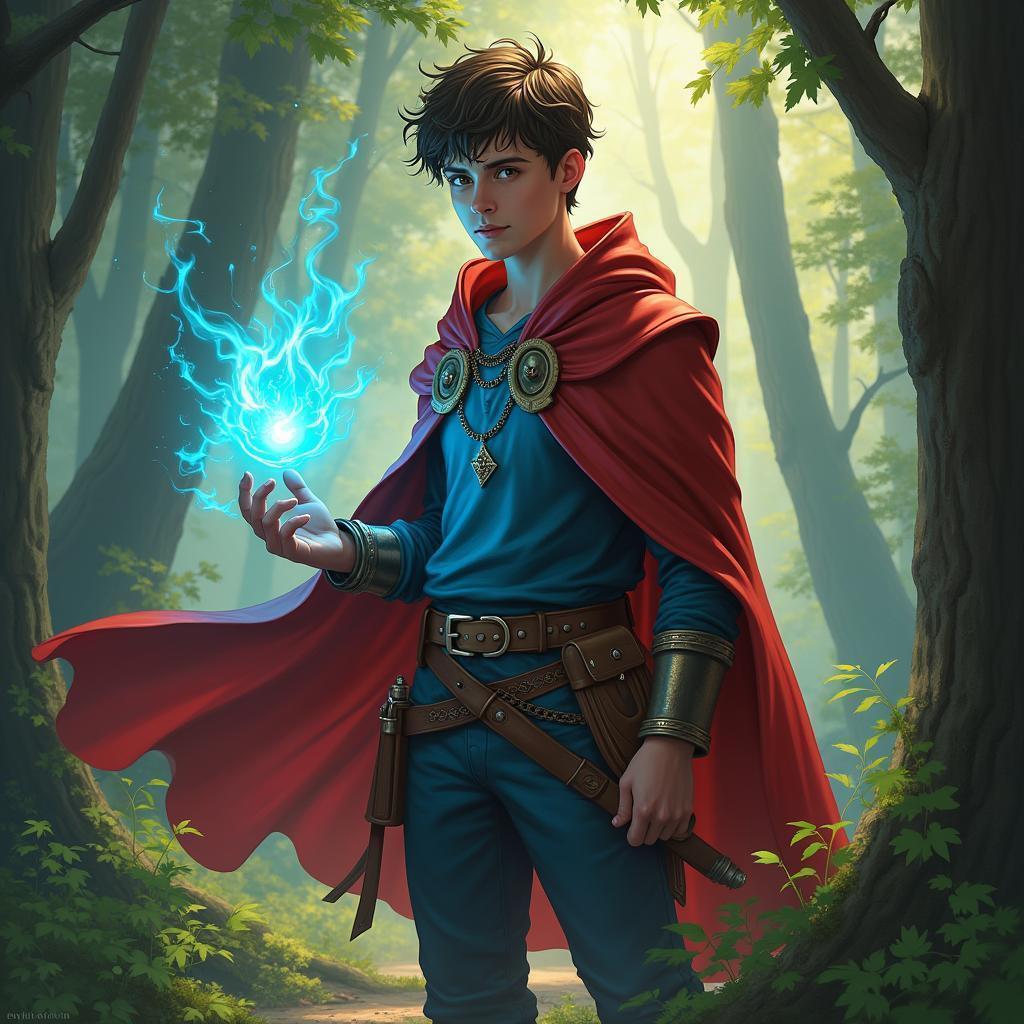 Young Elemental Sorcerer in a Vivid Forest