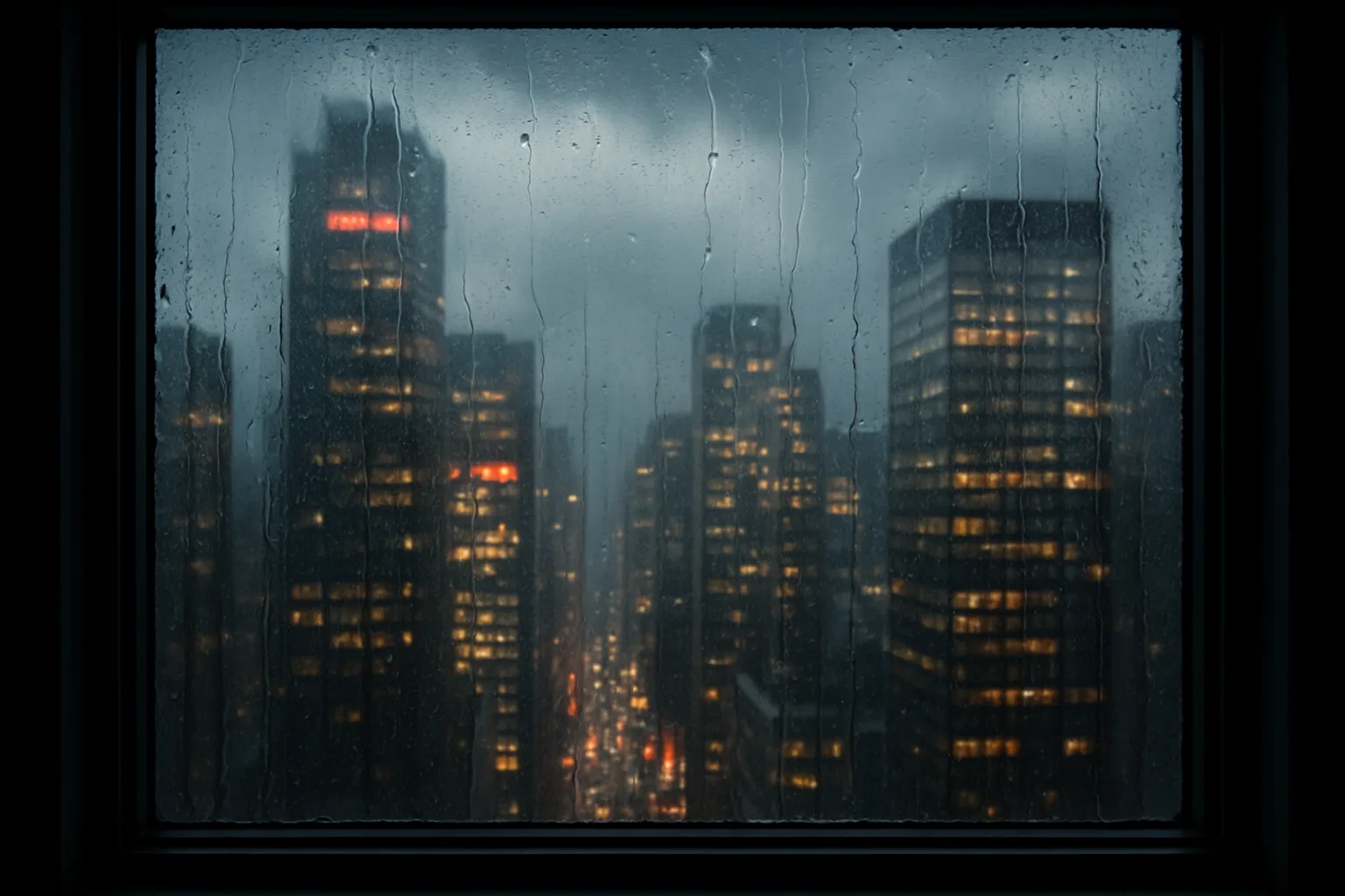 Misted Glass Window Covered in Streaks of Water