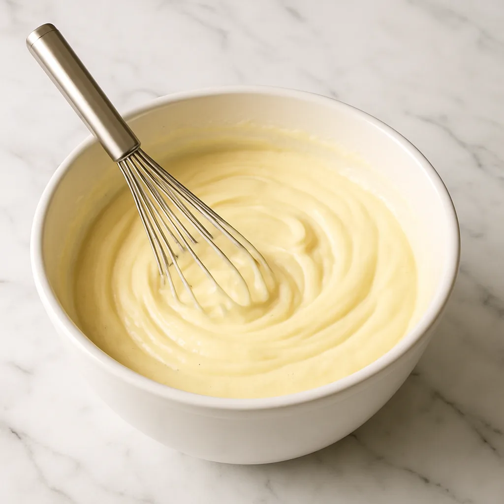 Airy Batter for the Cake Is Mixed in the Ceramic