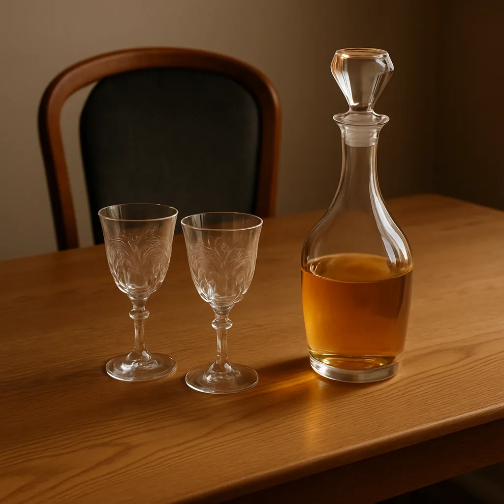 Sophisticated Table Arrangement Features a Tall Glass Decanter